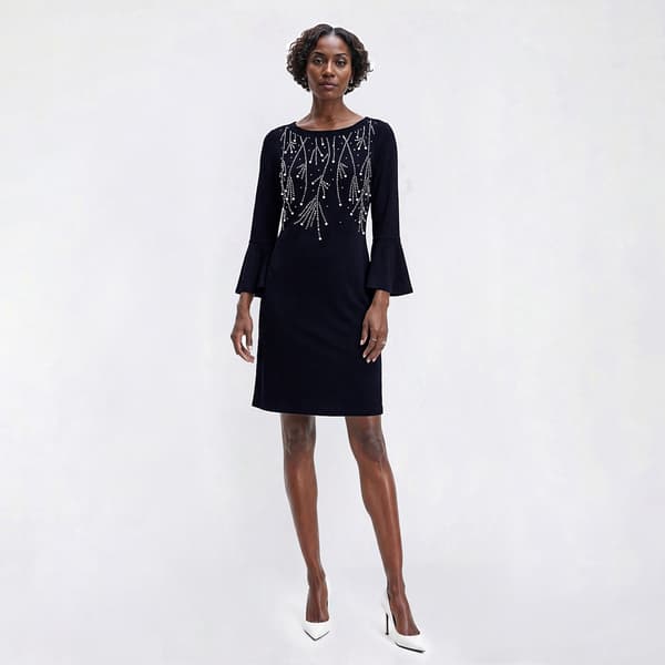 Womens MSK Flounce Sleeve Pearl Beaded Shift Dress