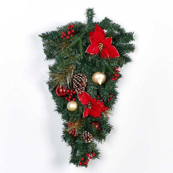 Poinsettias/Berries/Pinecones/Ornaments Teardrop - image 