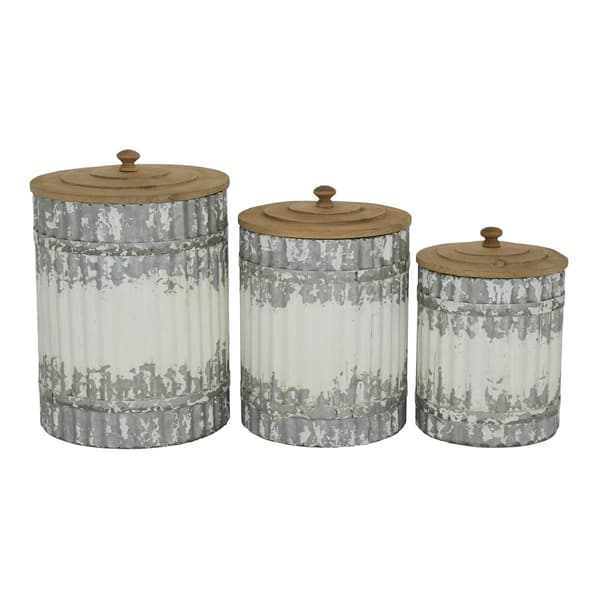9th & Pike&#40;R&#41; Distressed Galvanized Textured Canisters - Set of 3 - image 