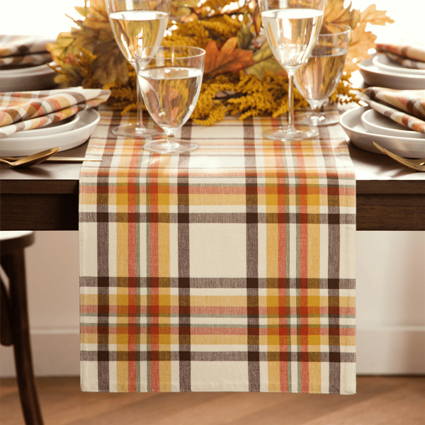Threadmade Rus- Set Harvest Woven Plaid Table Runner