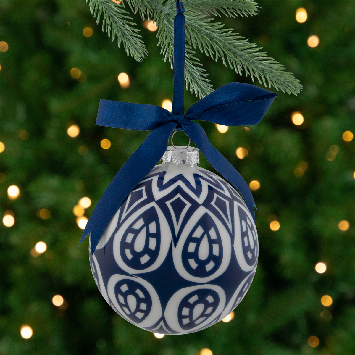 Northlight White & Blue Mosaic Glass Christmas Ball Ornament