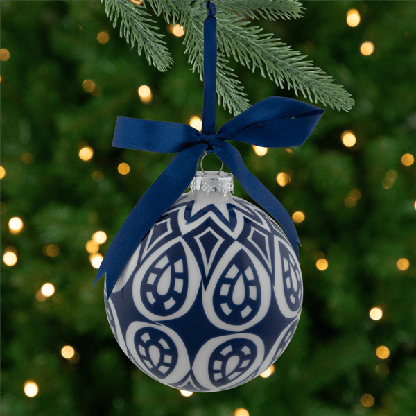 Northlight White & Blue Mosaic Glass Christmas Ball Ornament - image 