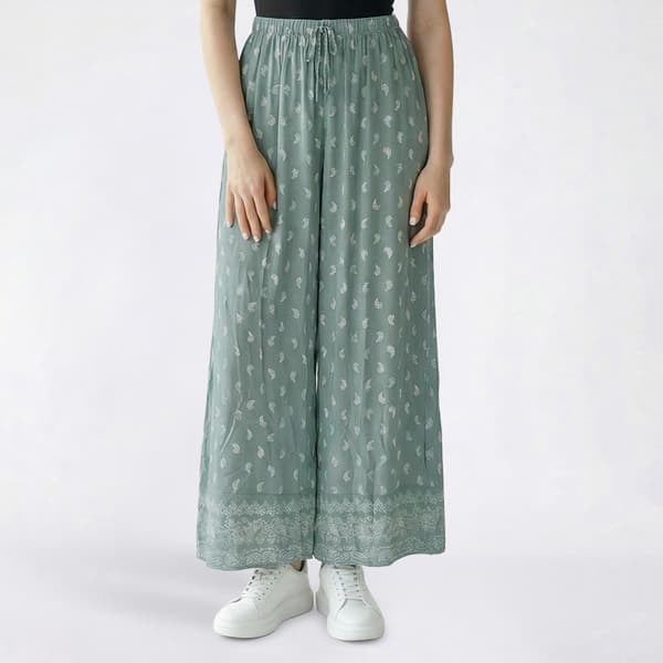 Juniors Pink Rose Print Challis Wide Leg Drawstring Pant - image 