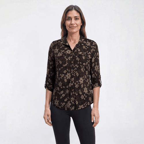 Womens Emily Daniels 3/4 Sleeve Floral Dot Casual Button Down