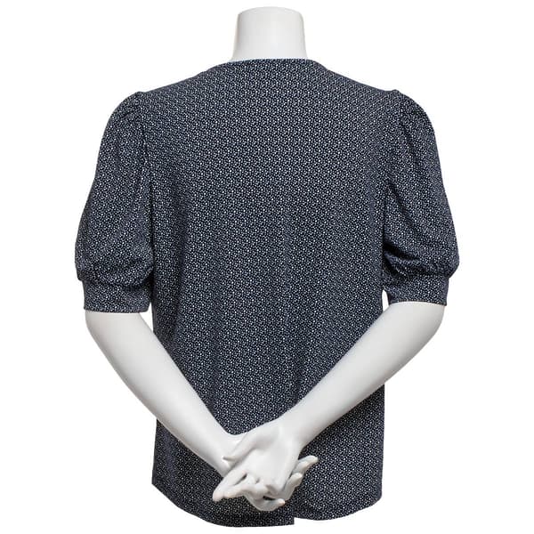 Womens Adrianna Papell Short Puff Sleeve Dot V-Neck Blouse