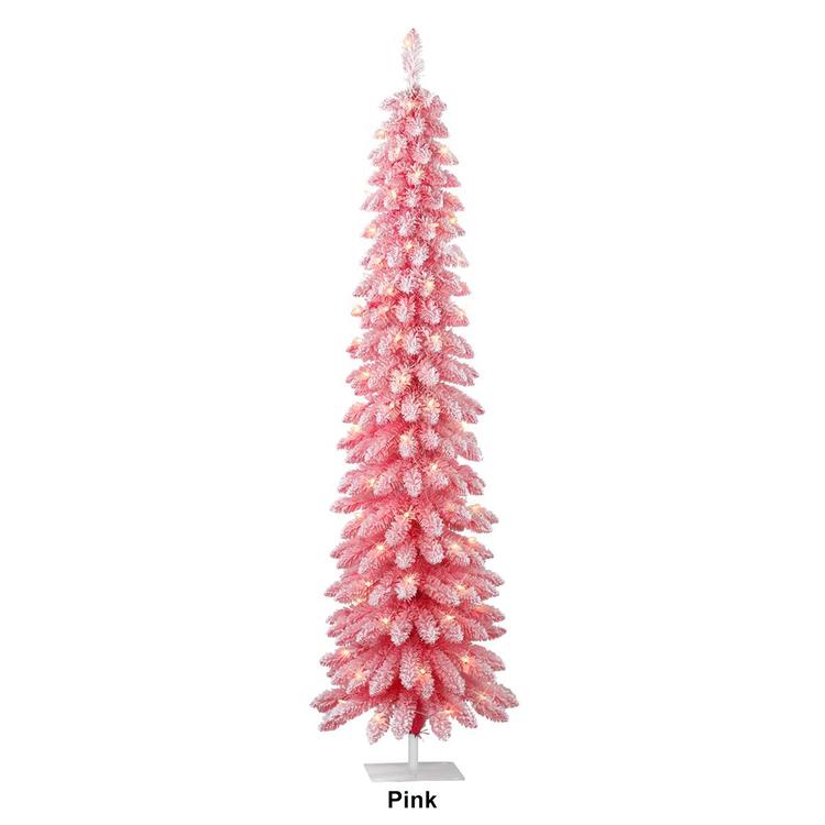 Puleo International 6ft. Pre-Lit Flocked Alpine Christmas Tree