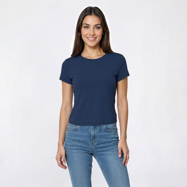 Juniors Pink Rose Contour Crew Neck Double Layer Cap Sleeve Tee