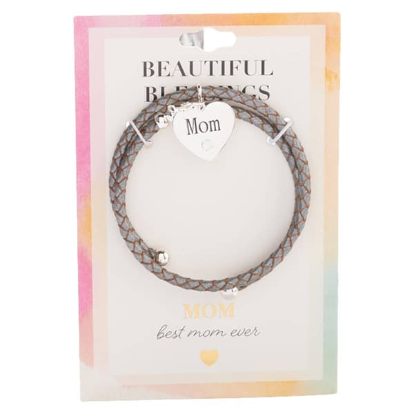 Beautiful Blessings Grey Leather Coil Mom Angel Charm Bracelet - image 