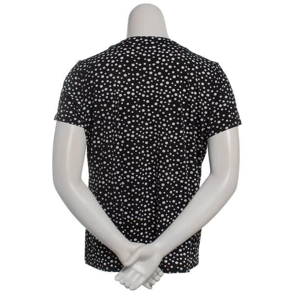 Plus Size Notations Short Sleeve Dot Keyhole Blouse