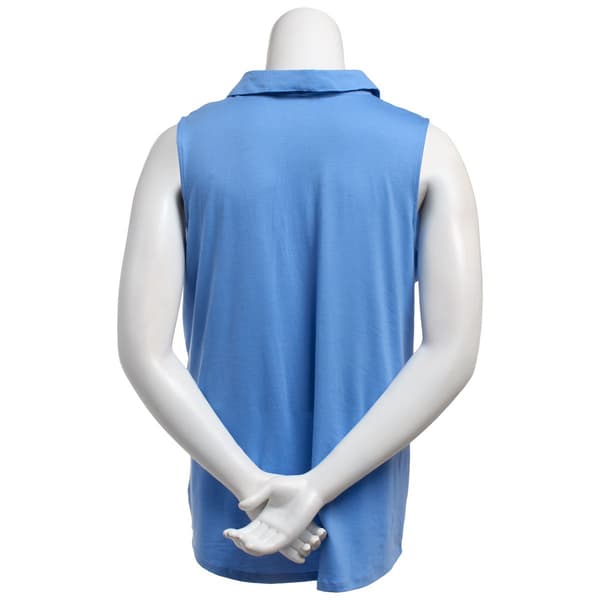 Plus Size Notations Sleeveless Solid Two Pocket Split Neck Blouse