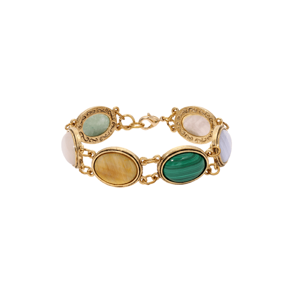 1928 Multi-Color Oval Semi-Precious Stone Scarab Bracelet - image 