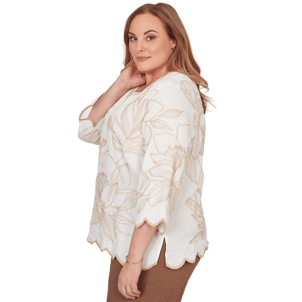 Plus Size Alfred Dunner Spice Market Scallop Edge Floral Blouse