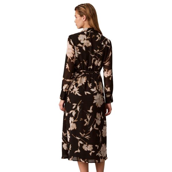 Womens Calvin Klein Long Sleeve Tie Waist Floral Shirtdress