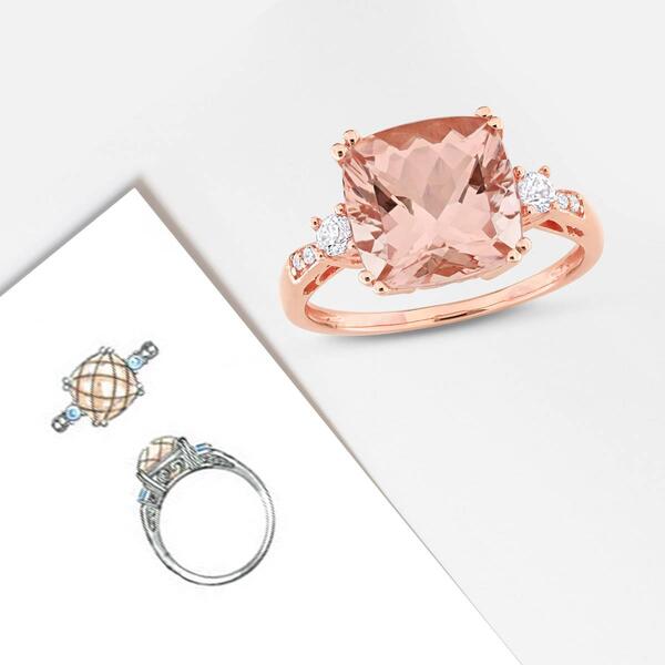 Rose Gold White Sapphire & Morganite Cocktail Ring w/ Diamonds