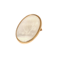 1928 Oval Flower & Bird Etched Mother Of Pearl Pin - image 1