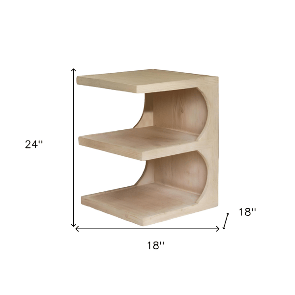 HomeRoots 24in. Natural Solid Wood End Table With Two Shelves