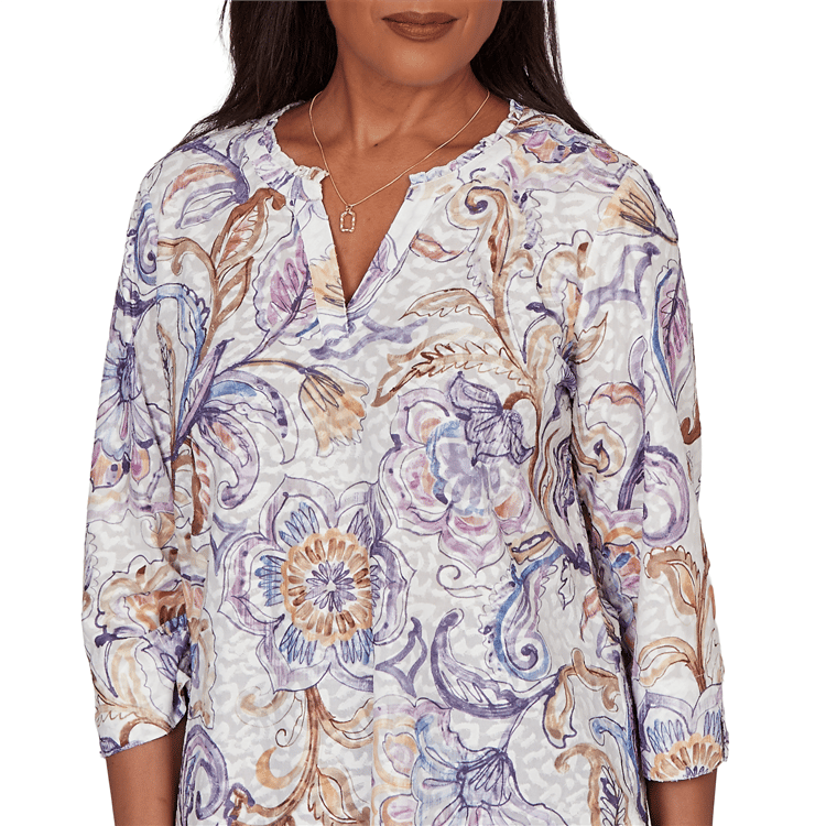 Womens Alfred Dunner Grand Bazaar 3/4 Sleeve Floral Blouse