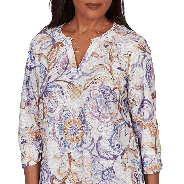 Womens Alfred Dunner Grand Bazaar 3/4 Sleeve Floral Blouse