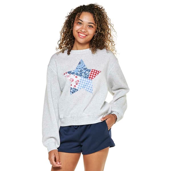 Juniors No Comment Fleece Americana Raw Edge Sweatshirt - image 