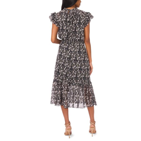 Womens MSK Flutter Sleeve Floral Chiffon Tier Midi Dress