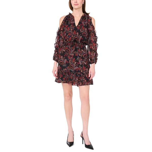 Womens MSK Long Sleeve Print Chiffon Cold Shoulder Dress - image 