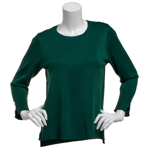 Womens Retrology Crew Neck Button Sleeve Side Slit Sweater - image 