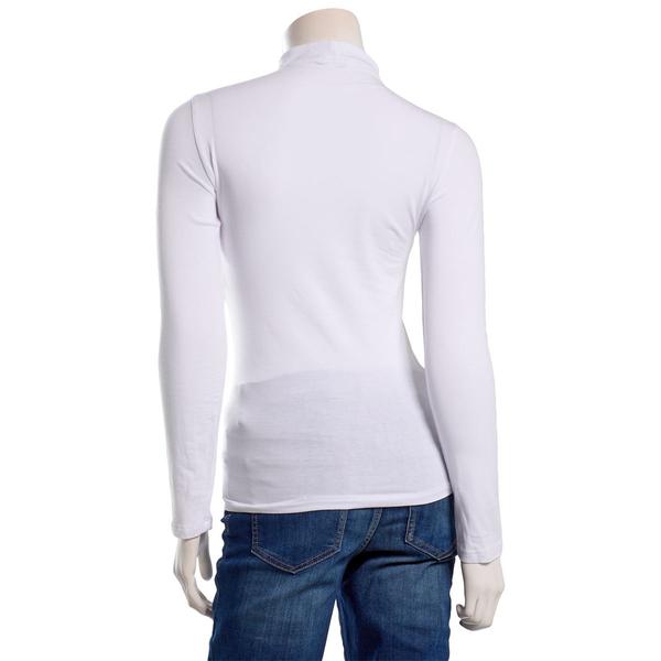 Juniors Lily & Lace Long Sleeve Funnel Neck Tee - Snow White
