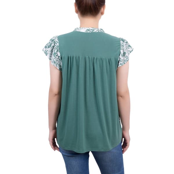Petite NY Collection Flutter Cap Sleeve Tropical Leaf Blouse