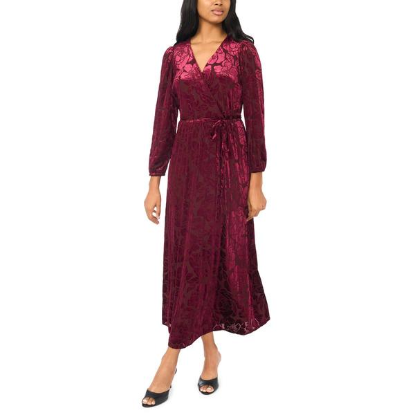 Womens MSK Long Sleeve Burnout Floral Surplice Neck Midi Dress