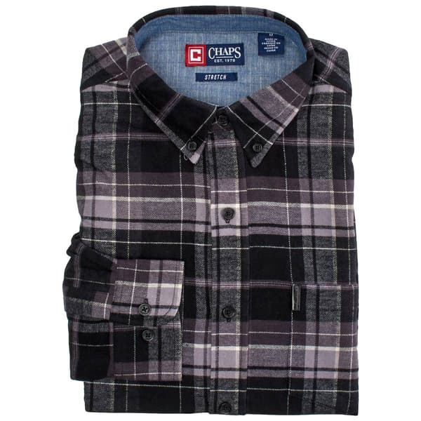 Mens Chaps Long Sleeve Stretch Flannel Shirt - Graphite - image 