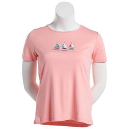 Womens Bonnie Evans Embroidered Sailboat Short Sleeve Tee