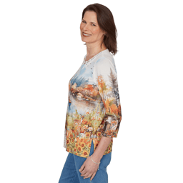 Womens Alfred Dunner Classics Autumn Lake Scene Blouse