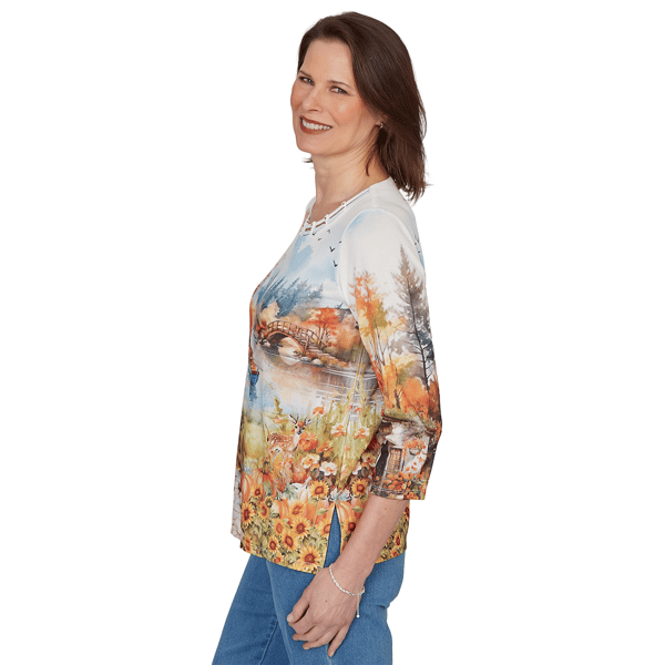 Womens Alfred Dunner Classics Autumn Lake Scene Blouse