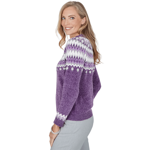Petite Alfred Dunner Vail Amethyst Fair Isle Chenille Sweater