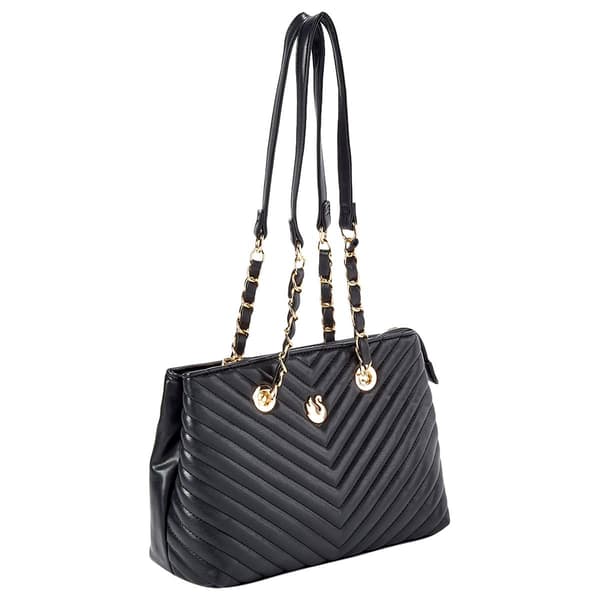 Gloria Vanderbilt Chevron Shoulder Quilt Tote - Black