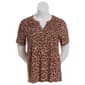 Plus Size Napa Valley Short Sleeve Camo Floral Knit Henley Blouse - image 1