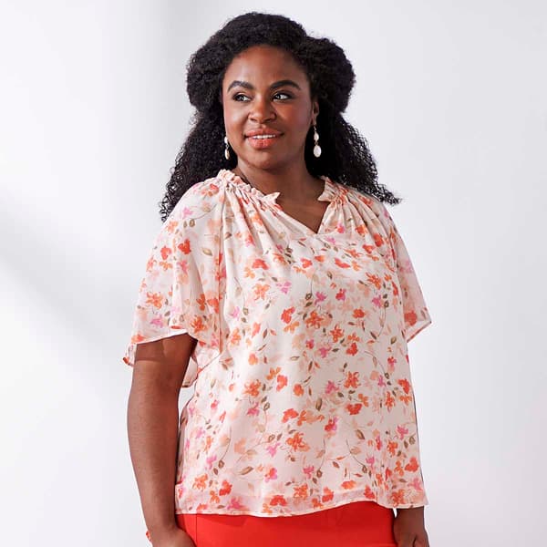 Plus Size Zac & Rachel Short Sleeve Floral Chiffon Blouse - image 