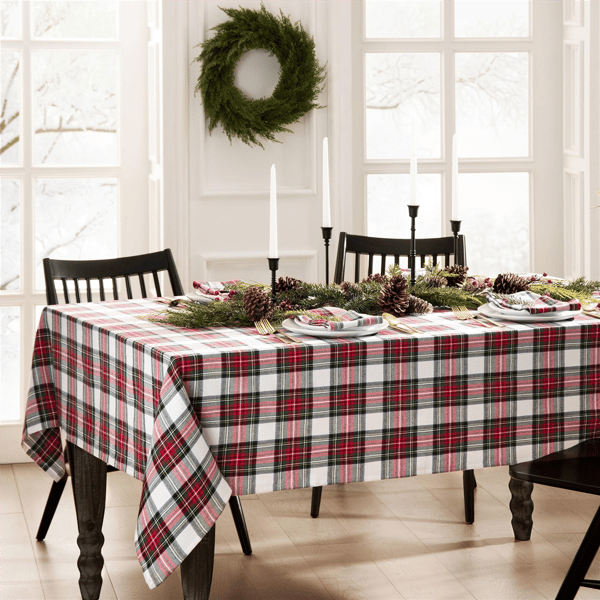 Threadmade Christmas Classic Holiday Plaid Cotton Tablecloth