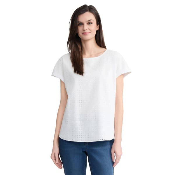 Womens Jones New York Short Sleeve Eyelet Side Button Blouse - image 