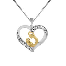 18in.1/10ctw. Diamond Gold Plated Mom/Infant Heart Pendant