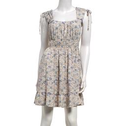 Juniors Wallflower Floral Tie Shoulder Smock Waist Ruffle Dress