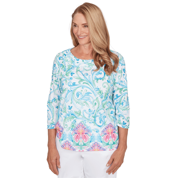 Womens Alfred Dunner Classics 3/4 Sleeve Scroll Floral Blouse