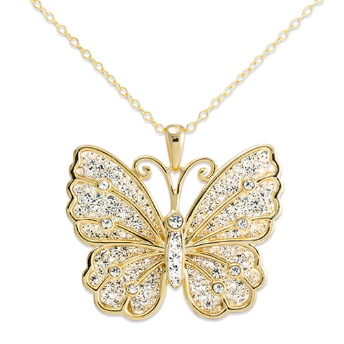 Plated Sterling Silver Crystal Butterfly Pendant Necklace