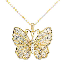 Plated Sterling Silver Crystal Butterfly Necklace