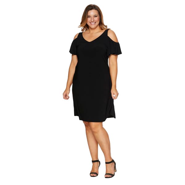 Plus Size MSK Cold Shoulder Solid Swing Shift Dress - image 