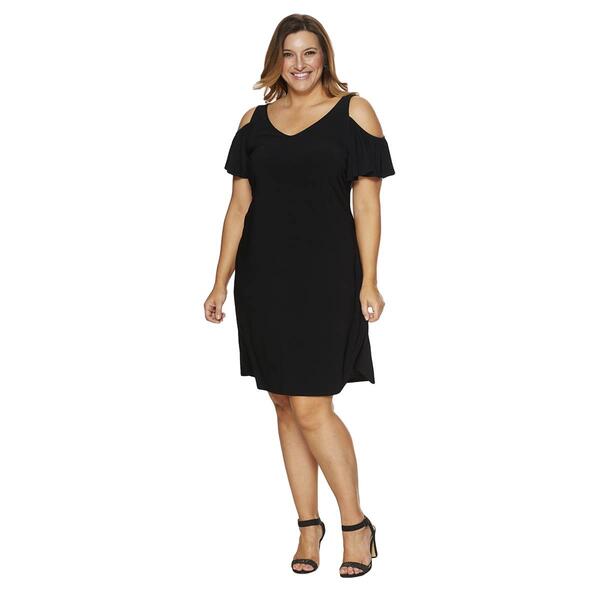 Plus Size MSK Cold Shoulder Solid Swing Shift Dress - image 