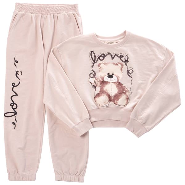 Girls (7-12) Jessica Simpson Bear French Terry Crewneck w/Joggers