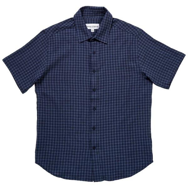 Mens Thomas Sterling Seersucker Plaid Button Down Shirt - Navy - image 