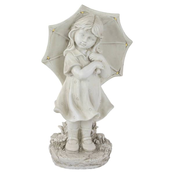 Northlight Seasonal Solar Lighted Girl w/ Umbrella Garden Statue - image 