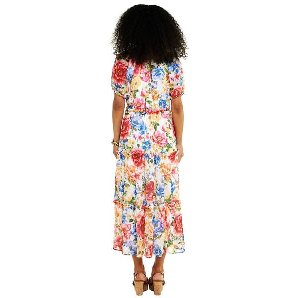 Womens Absolutely Famous Short Sleeve Floral Tier Midi Dress